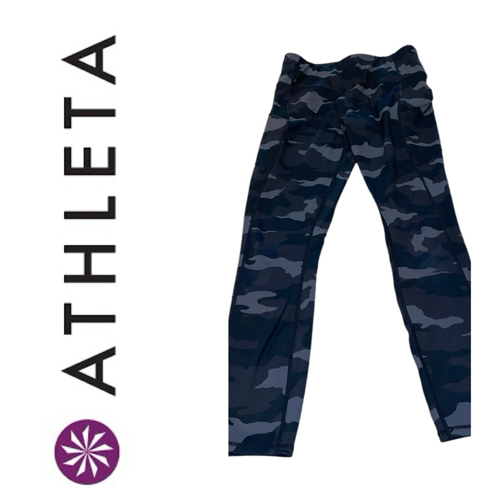 ATHLETA Women’s Gray Camo Print Leggings w/ Pockets Size Small